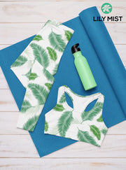 White Palm Leaf Leggings | Yoga Pants | Activewear | Lily Mist
