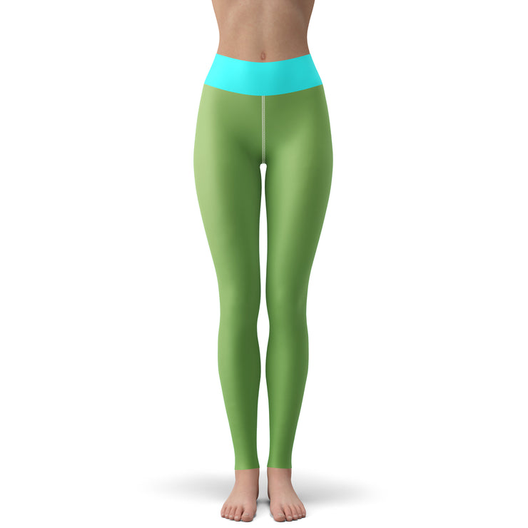 Natural Green With Blue Yoga Leggings