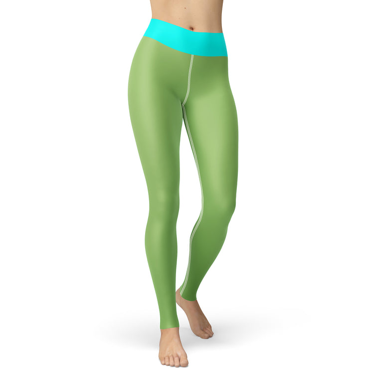 Natural Green With Blue Yoga Leggings