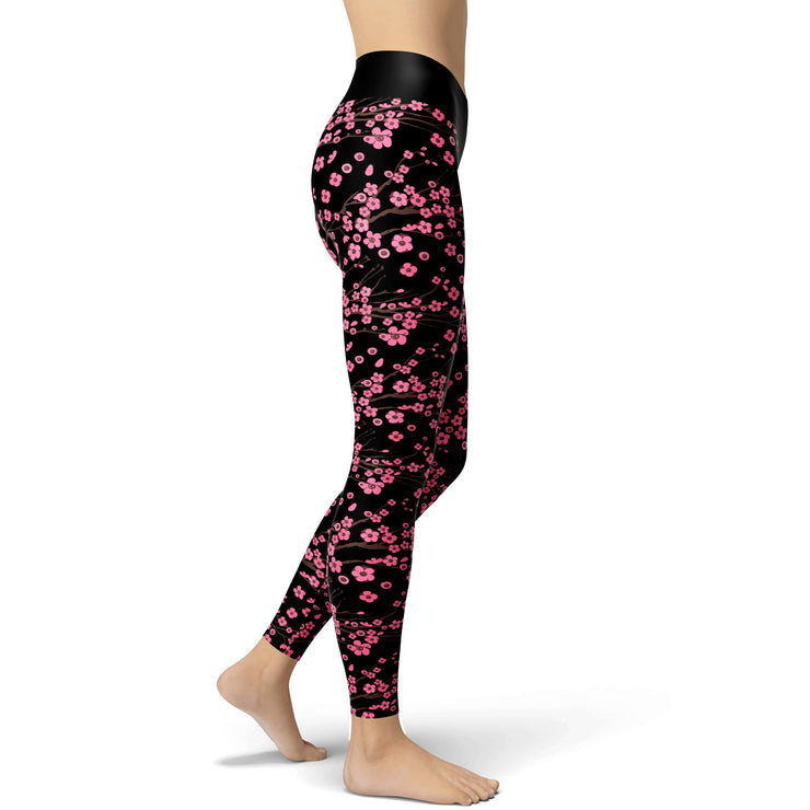 Black Cherry Blossom Yoga Leggings
