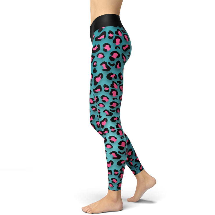Blue & Pink Animal Print Yoga Leggings