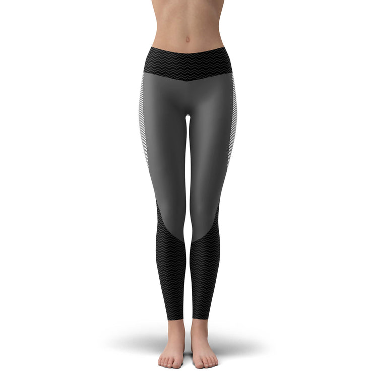 Grey Monochrome Heart Shapewear Pattern Yoga Leggings