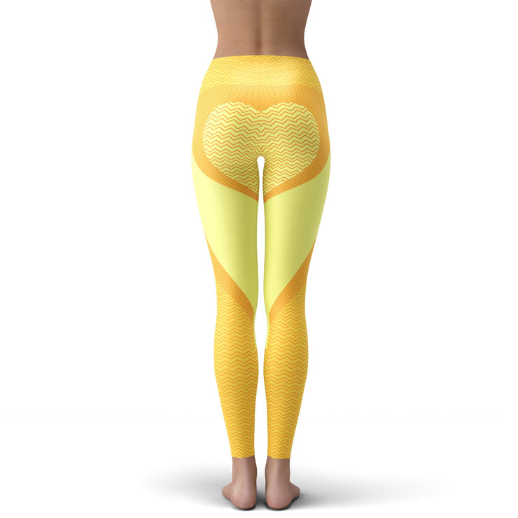 Sunshine Yellow Heart Shapewear Pattern Yoga Leggings