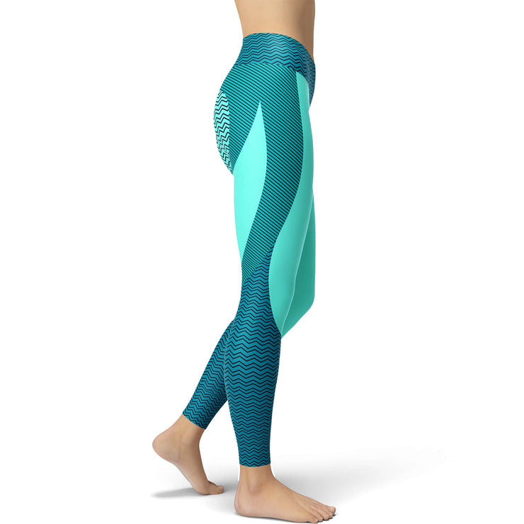 Turquoise Blue Heart Shapewear Pattern Yoga Leggings