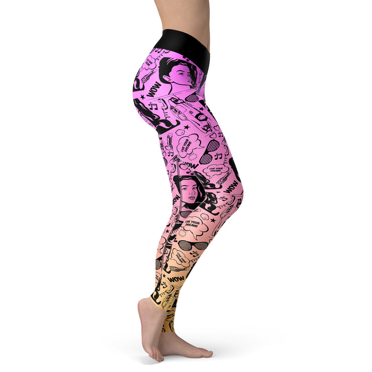 Pink Comic Book Yoga Leggings
