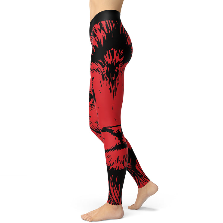 Yuiboo Red Solid Color Pure Plain Yoga Leggings for Women with