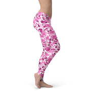 Pink Flower Printed Leggings