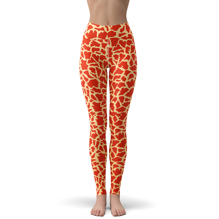 Orange Giraffe Print Yoga Pants