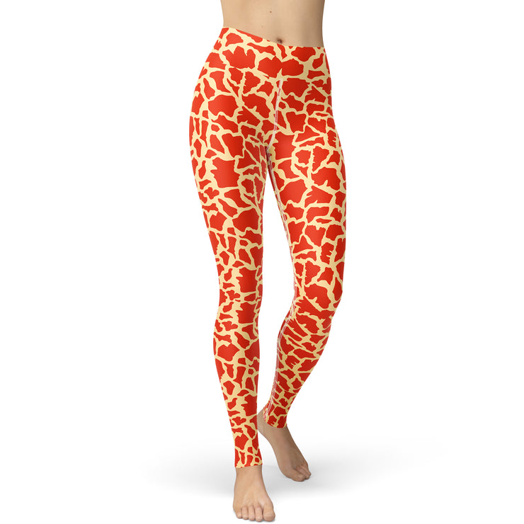 Orange Giraffe Print Yoga Pants