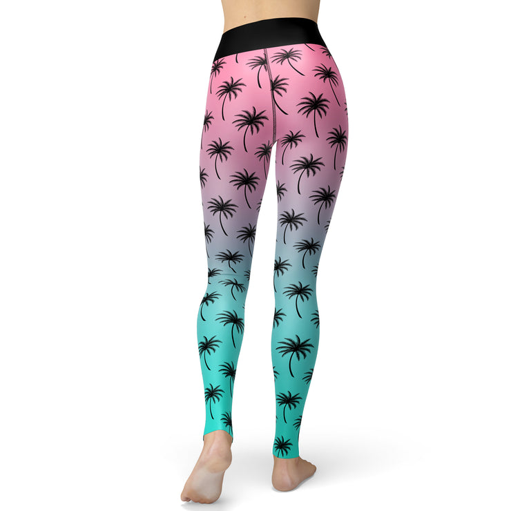 Pink & Turquoise Palm Tree Yoga Leggings