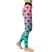 Pink & Turquoise Palm Tree Yoga Leggings