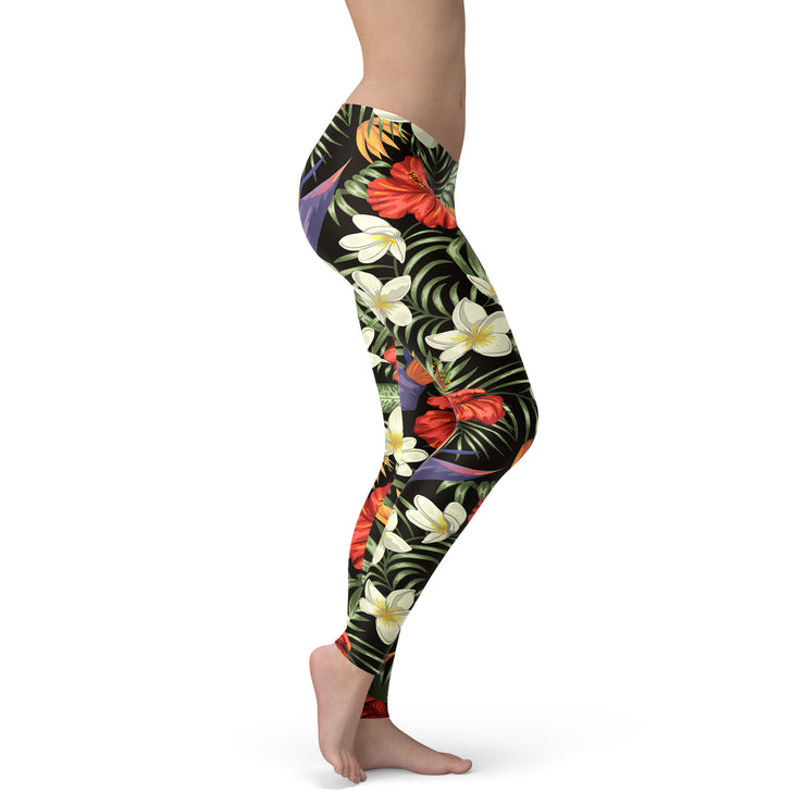 Red Tropical Lily Leggings