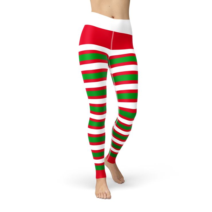 Elf Stripe Yoga Leggings, Christmas, Festive, Holiday Leggings - Lily Mist