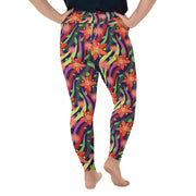 Bold Flower & Stripe Plus Size Leggings | Yoga Pants | Activewear | Lily Mist
