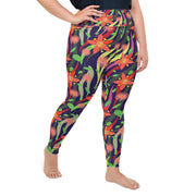 Bold Flower & Stripe Plus Size Leggings | Yoga Pants | Activewear | Lily Mist