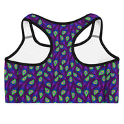 Purple Peacock Feather Sports Bra | Yoga Wear | Activewear | Lily Mist
