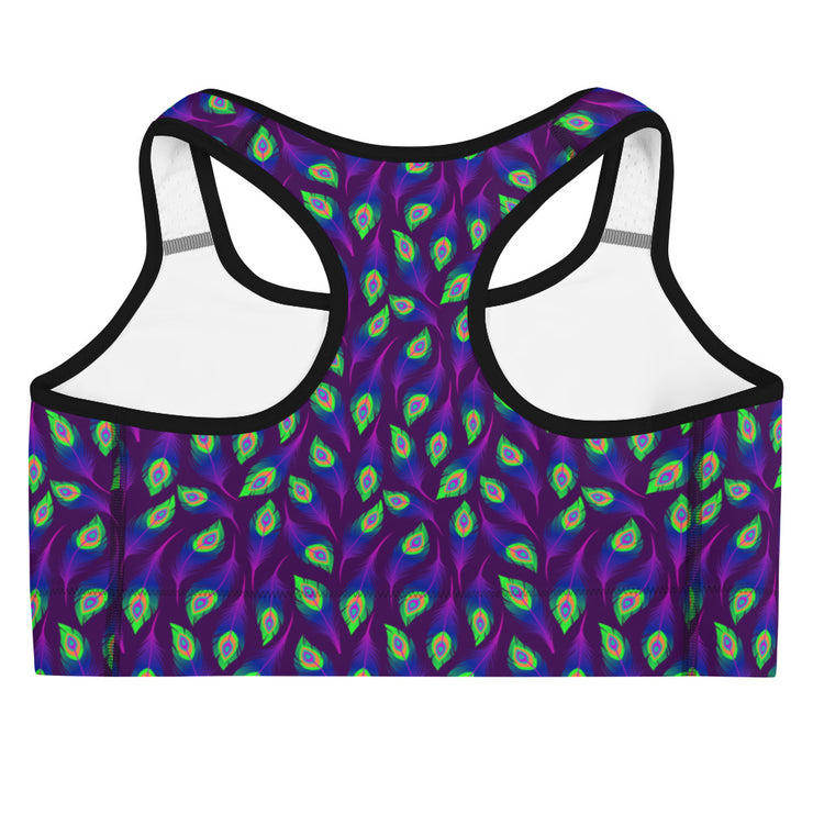 Purple Peacock Feather Sports Bra | Yoga Wear | Activewear | Lily Mist