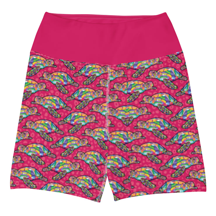 Pink Sea Turtle Yoga Shorts