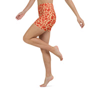 Orange Giraffe Print Yoga Shorts