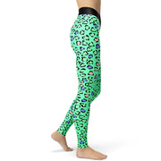 Spring Green Colorful Cheetah Yoga Leggings