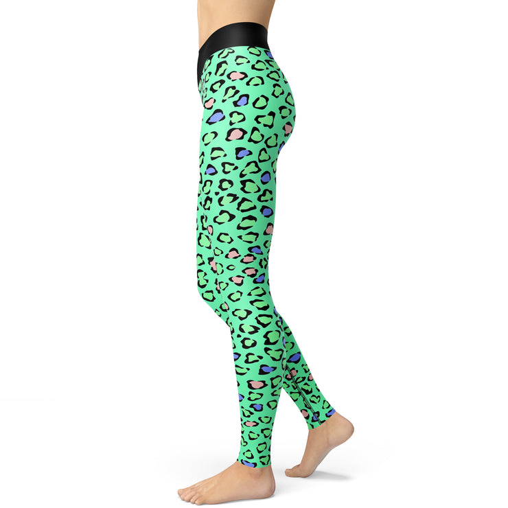Spring Green Colorful Cheetah Yoga Leggings